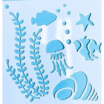 Plastová šablona, MOŘSKÝ SVĚT - RYBY S ŘASOU, 13x13 cm, 1 kus