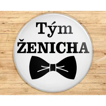 Dekorativní magnet Buton s potiskem, 3,7cm, TÝM ŽENICHA - motýlek, 1kus VYBERTE SI odznak, magnet, přívěšek ZDE:: Odznak