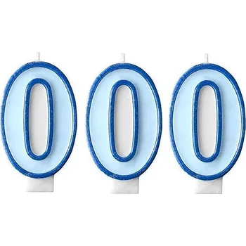 PARTYDECO Narozeninová svíčka 0, modrá, 7 cm, 3 ks