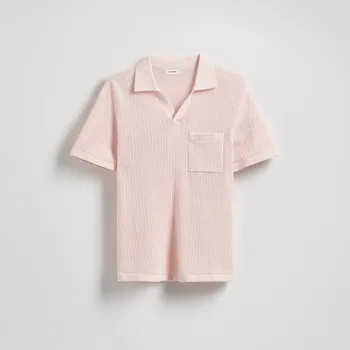 Pánský svetr Reserved - Ažurový polo svetr - pastelově růžová - 935ED-03M - 935ED-03M-M