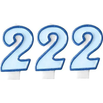 Dortová svíčka PARTYDECO Narozeninová svíčka 2, modrá, 7 cm, 3 ks