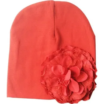 Čepice Dětská čepice s květinou J3130 červená