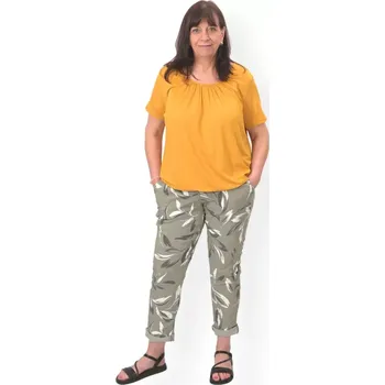Dámské kalhoty Dámské khaki pružné letní kalhoty D-Style Italská móda K1712