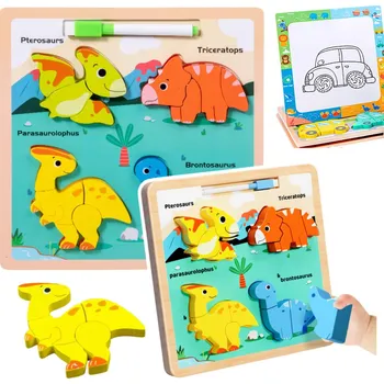 Puzzle Dřevěné puzzle s kreslicí tabulí - Dinosaurus