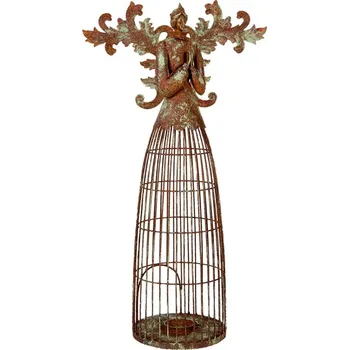 Vánoční dekorace Rezavo-zelený dekorační svícen anděl Aniel Brocante - 29*17*58 cm
