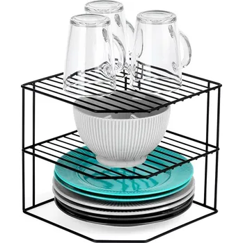 police VILDE Přídavná police, 3-patrová, rohová, černý kov 22 x 22 x 21 cm