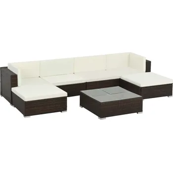 Zahradní sestava Nábytek XL 7dílná zahradní sedací souprava s poduškami polyratan hnědá 44597