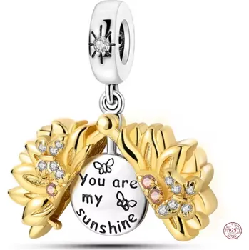 Přívěsek Charm Sterlingové stříbro 925 Rozkvetlá slunečnice s nápisem-jsi moje sluníčko pozlacené, přívěsek na náramek květina