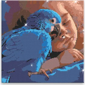 Diamantové malování Diamantové malování - Dívka a papoušek - 40x40 cm, bez dřevěného rámu - CZ výroba