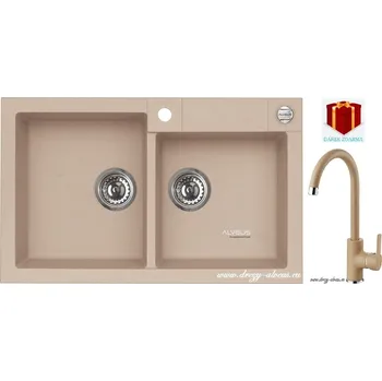 Granitový dřez Alveus SET dřez Rock 90 + baterie Tonia - 55 beige + dárek (příborník, podložka na sušení nádobí nebo tekutý čistič)