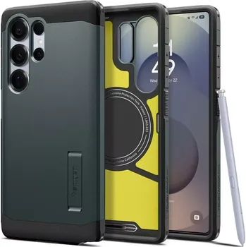 Pouzdro na mobilní telefon Spigen Tough Armor Mag kryt Samsung Galaxy S25 Ultra - zelený (Odolný kryt, pouzdro, obal Spigen Tough Armor Mag s MagSafe pro Samsung Galaxy S25 Ultra - zelený, vojenská certifikace, pěnová výplň)