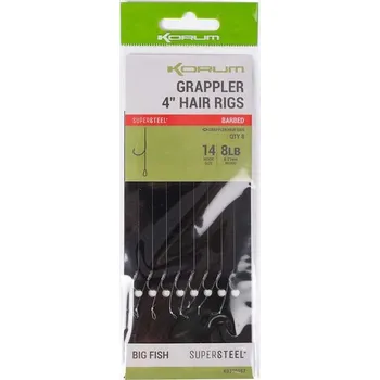 Rybářský háček KORUM Hotové návazce Grappler Hair Rigs 4" SZ Barbed Velikost háčku: 8