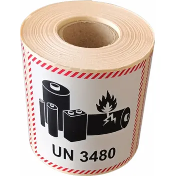 Obalový štítek pro lithium-iontové baterie - UN 3480 lakovaná papírová samolepka role 500ks 100x100mm