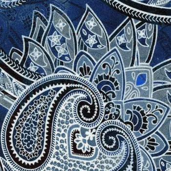 Moraviatex Jednolíc elastický bavlna/Elastan 6% digi tisk KAŠMÍR jeans modrý