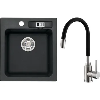 Granitový dřez Set Alveus (dřez Victoria 20 Black 91 + baterie Mintas Černá/Kartáčovaná ocel) SETA25420