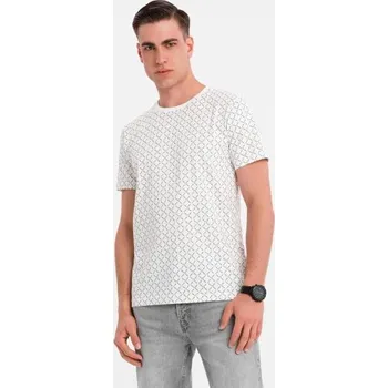 Ombre Clothing Pánské bílé tričko s módním potiskem V3 TSFP-0250
