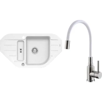 Granitový dřez Set Alveus (dřez Niagara 60 White 11 + baterie Mintas Bílá/Kartáčovaná ocel) SETA25279