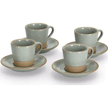 ZELLER Sada šálků s podšálkem 4 ks kamenina, zelenošedé 60 ml