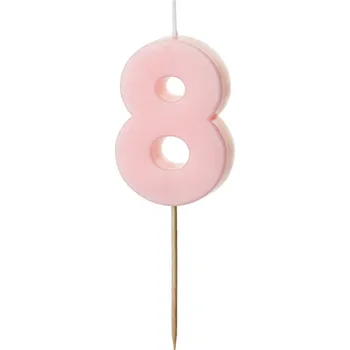 Svíčka na dort světle růžová "číslo 8", 5,5 cm
