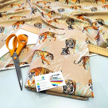 Moraviatex Balíček 1 metr - Jednolíc elastický bavlna/Elastan 6% digi tisk Tygr (0,35kg)