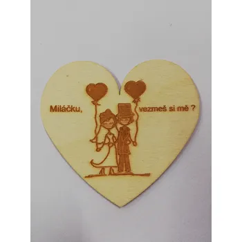 Vánoční dekorace Dřevěný výřez srdce s novomanželi