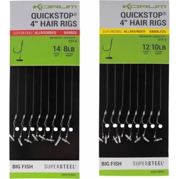 Rybářský háček KORUM Hotové návazce 4" Big Fish Hair Rigs W/Quickstops Barbed Velikost háčku: 8