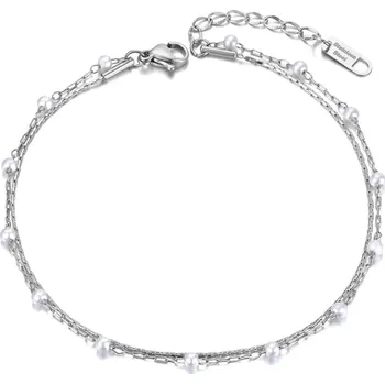 Řetízek B-TOP Dvojitý řetízek na nohu z nerezové oceli s perličkami Druh barvy: Stříbrná