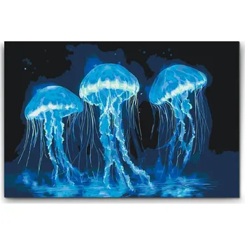 Malování podle čísel - Neonové medúzy Velikost: 40x60cm, Rámování: Pouze srolované plátno