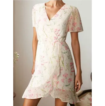 Dámské šaty Sinsay - Mini šaty s volánkem - vícebarevná - 874AL-MLC - 874AL-MLC-XXS