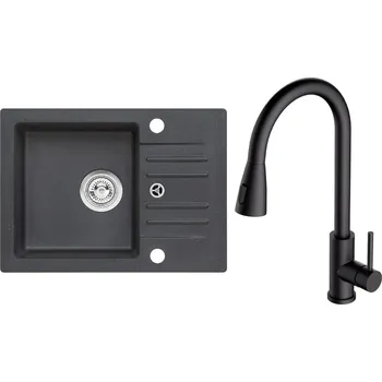 Granitový dřez Set Alveus (dřez Cortina 40 Black 91, bez excentru + baterie Primrose - PS Deep Black 90) SETA25378