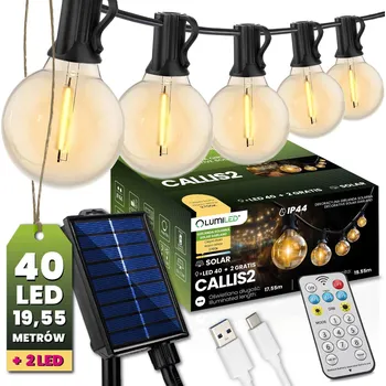 Venkovní osvětlení Girlanda solární zahradní 40x LED Ozdobne Kuleczki 19,55m 2700K Teplá + Ovladač CALLIS2 LUMILED