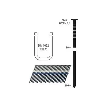 Hřebík Pás hřebíků NK20 2,9 x 50 mm HBK čistý prysk. potah, pojeno plastem, 20 stupňů