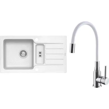 Granitový dřez Set Alveus (dřez Niagara 70 White 11 + baterie Mintas Bílá/Chrom) SETA25284