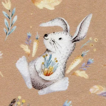 Moraviatex Jednolíc elastický bavlna/Elastan 6% digi tisk lesní zvířátka (béžové)