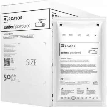 Vyšetřovací rukavice Rukavice chirurgické latexové Mercator SANTEX, 1 pár, sterilní, pudrované Rozměr: 9