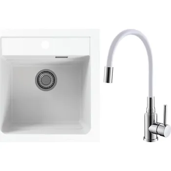 Granitový dřez Set Alveus (dřez Atrox 20 White 11 + baterie Mintas Bílá/Chrom) SETA25030