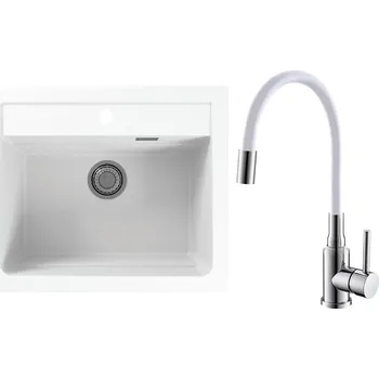 Granitový dřez Set Alveus (dřez Atrox 30 White 11 + baterie Mintas Bílá/Chrom) SETA25042