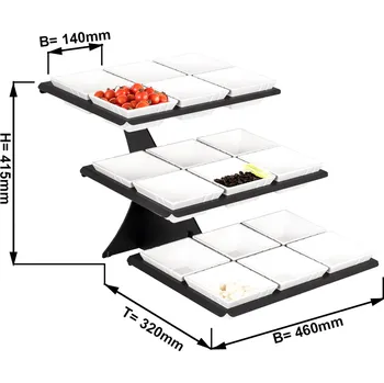 Pec na pizzu G.Gastro BLACK LINE Tiered Buffet Stand with 18 Melamine Bowls – Black - 140 × 140 mm Bowls - 320 × 460 × 412 mm