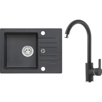 Granitový dřez Set Alveus (dřez Cortina 40 Black 91, bez excentru + baterie Tonia Black 91) SETA25377