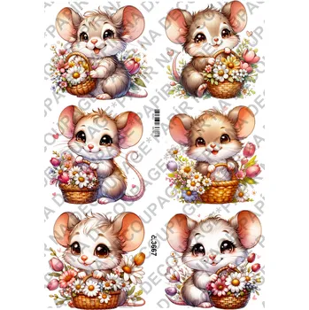 Umělecký papír Rýžový a soft papír na decoupage - Myška s kyticí - KB03667 Materiál: Soft, Rozměr: A4