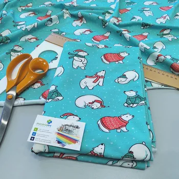 Moraviatex Balíček 1 metr - Jednolíc elastický bavlna/Elastan 6% digi tisk Snow Bear (0,32kg)