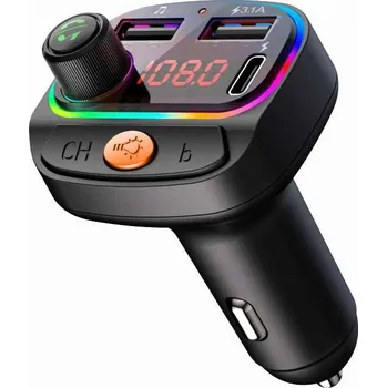 Nabíječka baterií Swissten FM Transmitter Autonabíječka s RGB podsvícením, 15.5W - černá