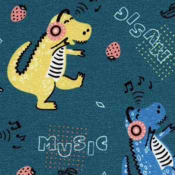 Moraviatex Jednolíc elastický bavlna/Elastan 6% digi tisk DINO MUSIC