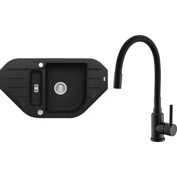 Granitový dřez Set Alveus (dřez Niagara 60 Black 91 + baterie Mintas Černá matná) SETA25283