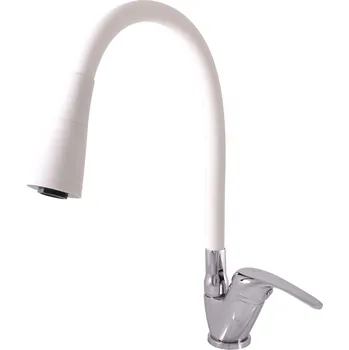 Vodovodní baterie SÁZAVA - Dřezová baterie s flexibilním ramínkem, Bílá/Chrom SA006.0/13CB, RAV Slezák Barva: bílá/chrom, Rozměr: 1/2", Typ ručky: ručka SÁZAVA - 1