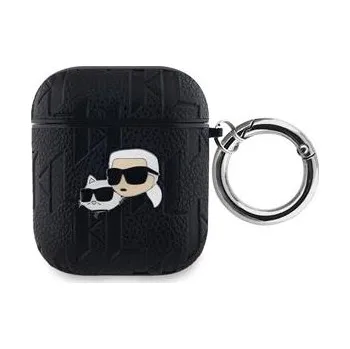 Pouzdro na mobilní telefon Pouzdro KARL LAGERFELD pro Apple AirPods - umělá kůže - Karl a kočka Choupette - černé