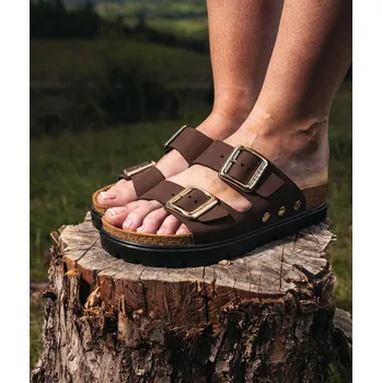 Dámská zdravotní obuv Dámské korkové pantofle na platformě LEON 6011 - hnědé nubuk Velikost: 40