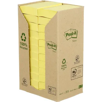 Samolepící bloček 3M Post-it Nature, žlutý samolepící recyklovaný bloček, 38x51mm, 24x100 lístků