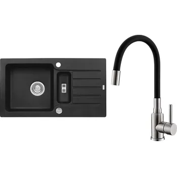 Granitový dřez Set Alveus (dřez Niagara 70 Black 91 + baterie Mintas Černá/Kartáčovaná ocel) SETA25288