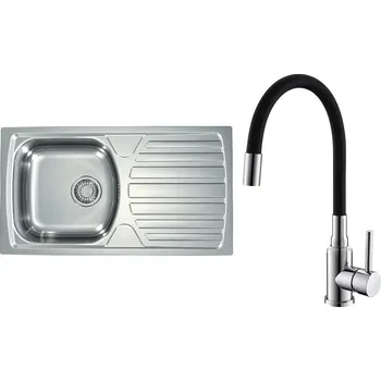 Kuchyňský dřez Set Alveus (dřez Basic 170 Natur, velká výpusť + baterie Mintas Černá/Chrom) SETA23209